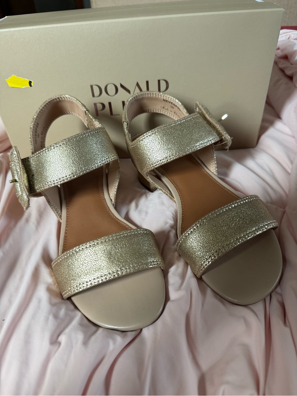 Donald J. Pliner Metallic Gold Leather Buckle Sandals